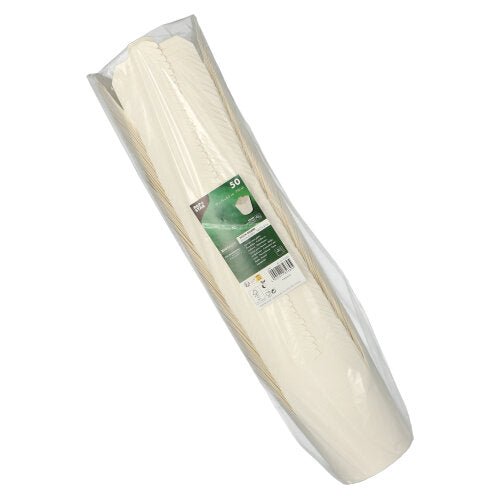 A transparent plastic packaging with 50 white PAPSTAR pasta boxes made of cardboard from PAPSTAR GmbH, ideal for the catering industry or food transport.