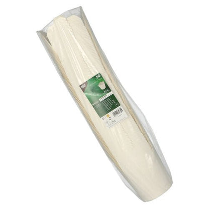 A transparent plastic packaging with 50 white PAPSTAR pasta boxes made of cardboard from PAPSTAR GmbH, ideal for the catering industry or food transport.