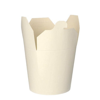 The 50 pasta boxes, white cardboard from PAPSTAR GmbH are simple white take-away containers made of paper with partially open flaps, ideal for transporting food in the catering industry, presented against a white background.