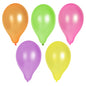 Five inflated PAPSTAR 10 balloons Ø 25 cm assorted colors from PAPSTAR GmbH in the colors orange, green, pink, purple, and yellow are arranged in two rows – three on top and two on the bottom – creating a contrast with the white background.