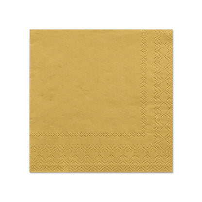 The PAPSTAR 20 napkins (25 cm x 25 cm, 3-ply, 1/4-fold) of PAPSTAR GmbH feature a textured edge and an elegant gold color, ideal for stylish table decoration; depicted on a white background.