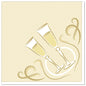 Die Servietten "ROYAL Collection" 1/4-Falz 40x40 cm der PAPSTAR GmbH 20 Servietten zeigen zwei klirrende Sektgläser mit gelbem Inhalt und goldenem Wirbel - ideal für eine stilvolle Tischdekoration.