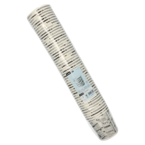 Starpak 50 Snackbecher "To Go" déanta as páipéar láidir i ndearadh nuachtáin (470 ml, ø 9,9 cm) i mála soiléir le lipéad gorm ar an tosaigh.