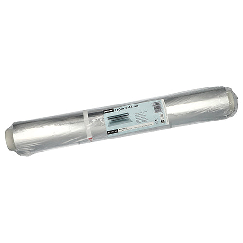 A roll of Starpak loose aluminum foil by the brand Starpak, in a package with a white label with product details, lies on a white surface.