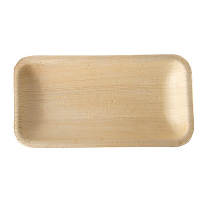 The PAPSTAR 25 trays, palm leaf "pure" square from PAPSTAR GmbH are rectangular, flat trays with rounded corners made of wood-like palm leaf. They are environmentally friendly, biodegradable, and perfect for sustainable serving.