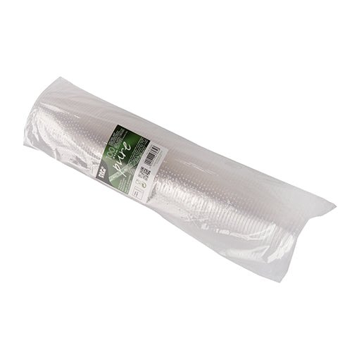 A package containing 100 "plain" round lids (Ø 9.5 cm) from the PAPSTAR GmbH made of clear, eco-friendly PLA, with a green-and-white label featuring text, a barcode, and the words "biodegradable," in transparent packaging.