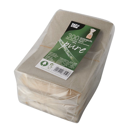 A transparent package with 300 pieces of "pure" cellophane bags from PAPSTAR GmbH, biodegradable and compostable, ideal for sustainable packaging.