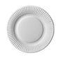 The 12 cardboard plates "pure" round, white from PAPSTAR GmbH are simple white round plates made of recycled cardboard with a textured edge – an environmentally friendly choice, ideal for any occasion.