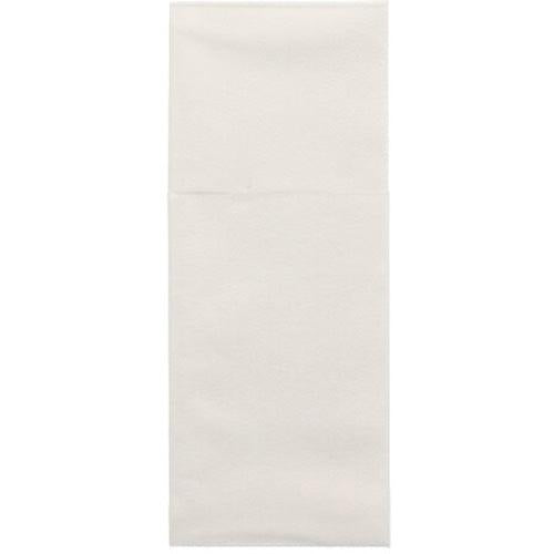 Tá Starpak 100 pócaí cutlery Airlaid-napkin (40x48 cm, le fillteán cutlery) neamhfhillte os comhair cúlra bán agus taispeánann sé líne fillte - iontach do mhaisiúchán boird nó mar phóca cutlery stíle.