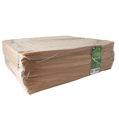 A pack of 1,000 PAPSTAR 1000 viewing strip bags with PLA window "pure", brown from PAPSTAR GmbH, packed in an eco-friendly packaging with a green label.