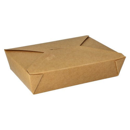 The PAPSTAR 50 lunch boxes, cardboard "pure" brown by PAPSTAR GmbH are closed, rectangular brown cartons with folded edges - an environmentally friendly packaging, ideal for eco-conscious carrying.
