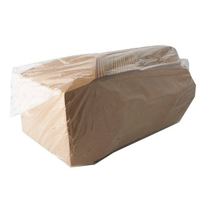 A brown lunch box "pure" made of cardboard by PAPSTAR GmbH, with the open side facing forward, filled with food and made from environmentally friendly materials.