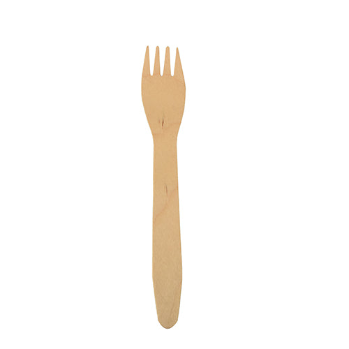 A single PAPSTAR 10 forks, wood “pure” wooden fork from PAPSTAR GmbH with a flat handle and three short prongs is depicted on a plain white background.