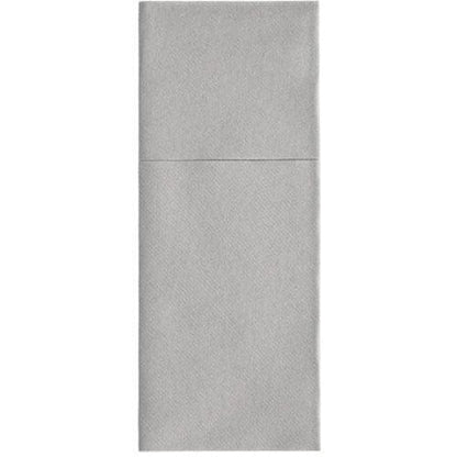 Tá Starpak 100 pócaí cutlery, Airlaid 40 cm x 48 cm le fillteán cutlery, mar napkins dronuilleogacha liath éadrom fillte i dtrí chuid le fillteán uachtarach - iontach do mhaisiúchán boird galánta nó mar phócaí cutlery stíle.