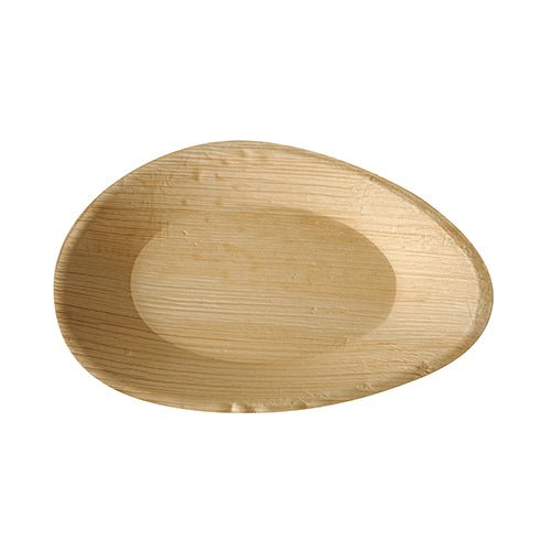 The 6 palm leaf plates "pure" oval from PAPSTAR GmbH are light disposable plates with a smooth surface and natural wood grain, perfect for eco-friendly events, depicted against a white background.