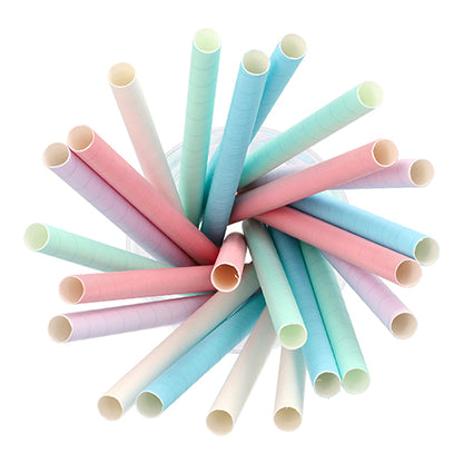 The circularly arranged PAPSTAR bubble tea paper straws (Ø 12 mm, 20 cm, assorted colors) of PAPSTAR GmbH show their open ends in the top view; the colorful colors bring a playful touch to any setting. Contains 200 pieces.
