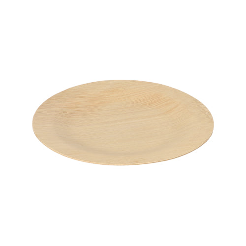 The PAPSTAR GmbH 10 plates bamboo "pure" round are round, flat, light disposable plates with a flat curvature – biodegradable and eco-friendly, perfect for sustainable gatherings.