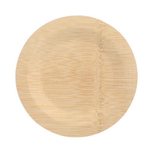 The PAPSTAR 10 plates bamboo "pure" round from PAPSTAR GmbH is a light, round disposable plate with natural grain and visible seam – ideal for sustainable and biodegradable tableware use.