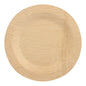 Der PAPSTAR 10 Teller, Bambus „pure“ rund der PAPSTAR GmbH ist ein runder, hellbrauner Einwegteller aus biologisch abbaubarem Bambus mit einer strukturierten vertikalen Linie und bietet eine nachhaltige Wahl für umweltbewusstes Essen.