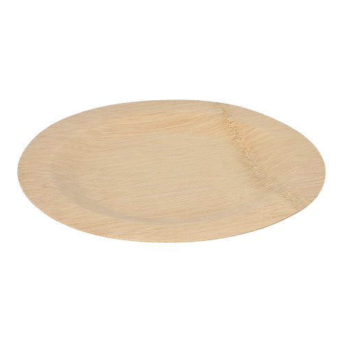 The PAPSTAR 10 plates, bamboo "pure" round from PAPSTAR GmbH is a sustainable, biodegradable disposable plate made of bamboo and presented on a white background.