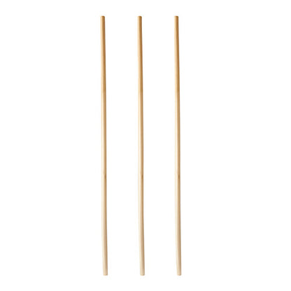 Three straight, bright PAPSTAR GmbH straws "pure" (Ø 4 mm, 23 cm) are arranged vertically against a white background, emphasizing the stylish and eco-friendly paper straws from the 150-piece dispenser box.