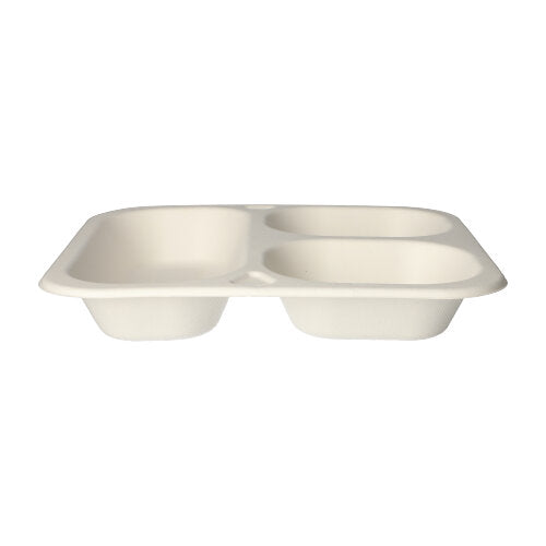 The PAPSTAR 50 sealing bowls from PAPSTAR GmbH are white, rectangular 4.2 x 24.5 x 26.5 cm fiber-mold bowls made from sugarcane – an eco-friendly solution for sustainable food packaging.