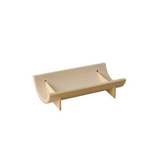 A small, light wooden stand with a curved back and two legs, ideal for displaying items like books or PAPSTAR bamboo "pure" rectangular finger food bowls 10x5.7 cm (5 pieces) by PAPSTAR GmbH at eco-friendly events.
