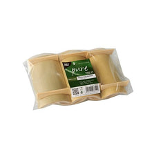 A set of five rectangular PAPSTAR bamboo "pure" finger food bowls, each 10x5.7 cm, in foil packaging with a green label from PAPSTAR GmbH - ideal for sauces and snacks.