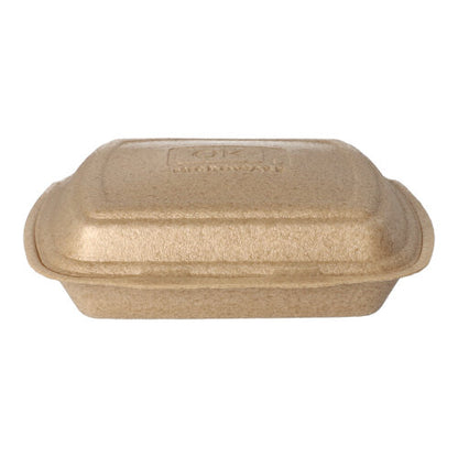Die Starpak 50 Menüboxen mit Klappdeckel aus XPP (7 x 20,5 x 24 cm, beige) ermöglichen den sicheren Transport von Speisen und sind auf dem Bild vor weißem Hintergrund zu sehen.