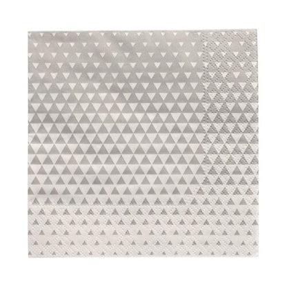 The PAPSTAR 20 napkins (25x25 cm, 3-ply, 1/4-fold) of PAPSTAR GmbH feature a square gray design with white triangles and a textured edge – ideal for table decoration.