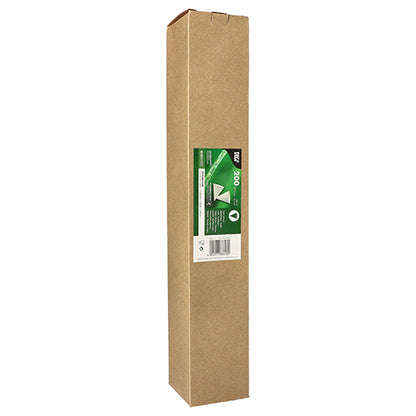 A tall, rectangular box from PAPSTAR GmbH made of sugarcane paper bears a green-white label with product information. The simple brown packaging holds 200 cone cups and stands upright on a white surface.