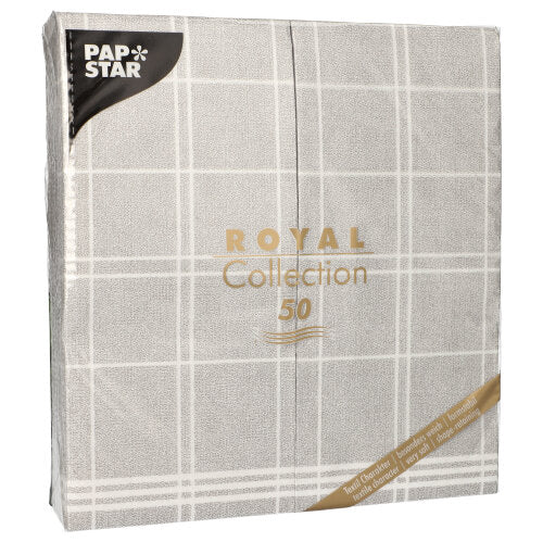 The PAPSTAR 50 napkins "ROYAL Collection" 1/6-fold 48x33 cm "Kitchen Craft" by PAPSTAR GmbH in gray-white checkered design are ideal for elegantly set tables. Each pack contains 50 napkins.