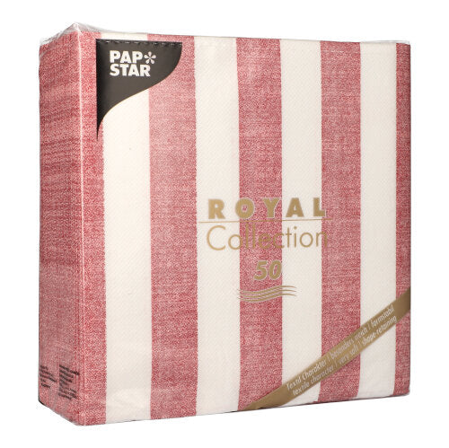 Eine Packung mit 50 PAPSTAR "ROYAL Collection" Servietten, bordeauxfarben, 1/4-Faltung, 40 x 40 cm, von PAPSTAR GmbH.