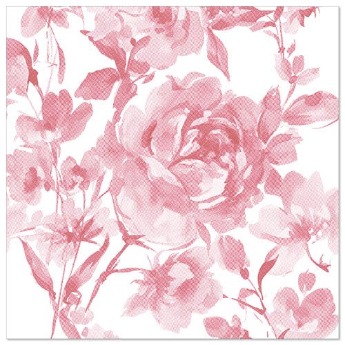 A burgundy background with a repeating pattern of roses and leaves in a watercolor style provides an elegant look, inspired by the PAPSTAR 50 napkins "ROYAL Collection" 1/4-fold 40 x 40 cm of the PAPSTAR GmbH.