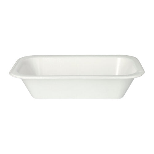 Die Starpak 100 Siegelschalen XPS-Schale aus weißem laminiertem Polystyrol mit leicht abgewinkelten Seiten und abgerundeten Ecken ist auf weißem Hintergrund abgebildet – ideal für den Einsatz in der Gastronomie.