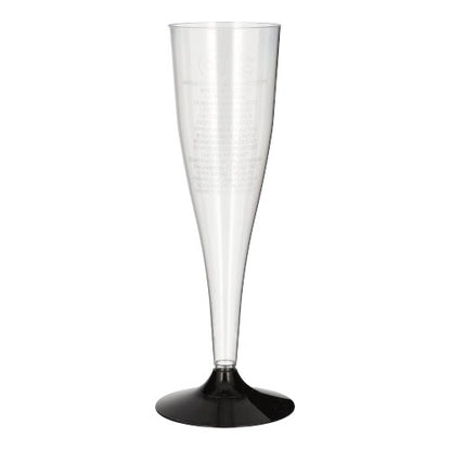 The Starpak 20 stem glasses for white wine, made of crystal-clear polystyrene, impress with their elegant design featuring a tall bowl and black base - perfect for stylish celebrations.