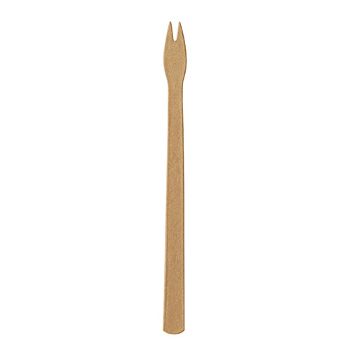 A single PAPSTAR 250 French fry fork, paper "pure" brown from PAPSTAR GmbH, with two short prongs, presented against a plain white background.