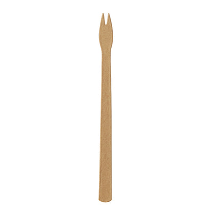 A single PAPSTAR 250 French fry fork, paper "pure" brown from PAPSTAR GmbH, with two short prongs, presented against a plain white background.