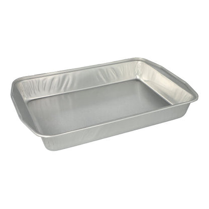 A set of 5 rectangular Starpak aluminum baking pans (3.15 l, 5 x 25 x 36.6 cm, silver) with a smooth interior and rounded edges, wrapped in shrink wrap, presented on a plain white background.