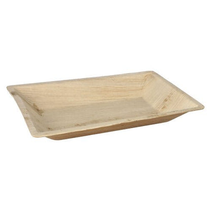 The 6 square natural palm leaf plates "pure" from PAPSTAR GmbH are rectangular, biodegradable plates made from palm leaf with a slightly raised edge and smooth surface – ideal as sustainable tableware for any occasion.
