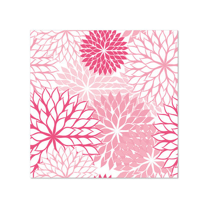 The 20 napkins from PAPSTAR GmbH, 25 cm x 25 cm, three-ply, feature a repeating symmetrical pattern of overlapping pink and red floral motifs with pointed petals and white space, folded in a 1/4 fold.