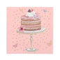 Eine 3-lagige Torte mit rosa Zuckerguss, Schlagsahne, Beeren und Blumen auf einem Ständer, vor einem rosa Hintergrund mit goldenen Punkten und Schmetterlingen - ideal für PAPSTAR GmbH 20 Servietten 33 cm x 33 cm 3-lagig Design Set 1.
