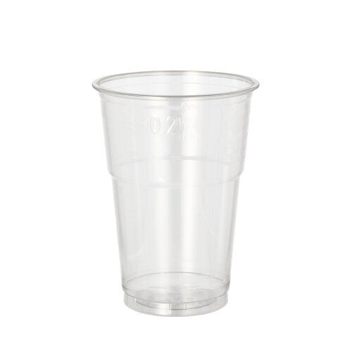 The Starpak 50 R-PET clear drinking cup, an eco-friendly clear cup from Starpak with a slightly conical shape, is depicted against a plain white background.