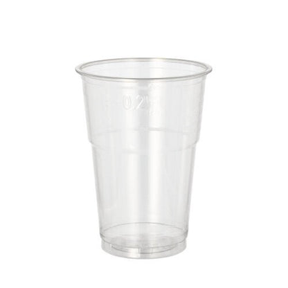 The Starpak 50 R-PET clear drinking cup, an eco-friendly clear cup from Starpak with a slightly conical shape, is depicted against a plain white background.
