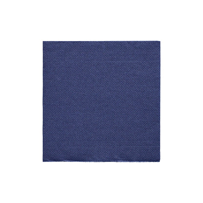 A square piece of textured blue fabric, similar to PAPSTAR napkins 1/4-fold, 24x24 cm dark blue "DAILY Collection" foil (20 pieces) by PAPSTAR GmbH, depicted on a plain white background.