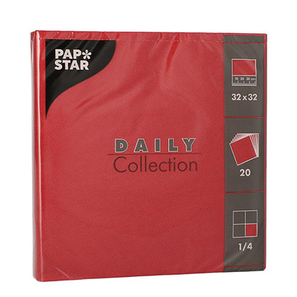 A pack of PAPSTAR 20 napkins "DAILY Collection" (32x32 cm, 1/4-fold) from PAPSTAR GmbH offers simple design and practical packaging – perfect for a stylish table decoration.