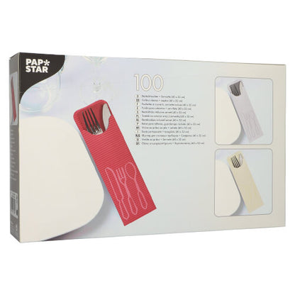 Bosca le 100 pócaí sceanra PAPSTAR (23,5 x 7,3 cm) le brioscáin bialainne daite, gach ceann le pócaí sceanra - foirfe don earnáil bia; ó na PAPSTAR GmbH.