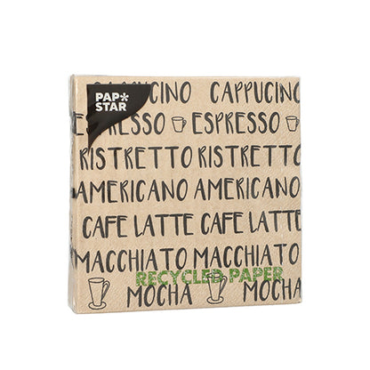 PAPSTAR 20 napkins, 25x25 cm, three-ply, with coffee motifs like cappuccino and espresso in black - ideal for stylish table decoration. Brand: PAPSTAR GmbH.