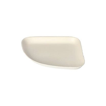 Depicted is a white, triangular PAPSTAR plate made of sugarcane (13x13 cm, 1/4) from the "Belle Vie" line on a white background. The eco-friendly disposable plate (24 pieces) from PAPSTAR GmbH has rounded edges and is packaged in shrink wrap.
