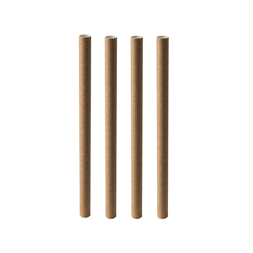 Four PAPSTAR bubble tea straws "pure" (Ø 12 mm, 20 cm, brown, environmentally friendly) from PAPSTAR GmbH stand upright in a row on a plain white background.
